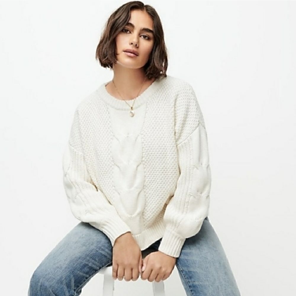 J.Crew Cable-knit Balloon Sleeve Sweater sz Sm